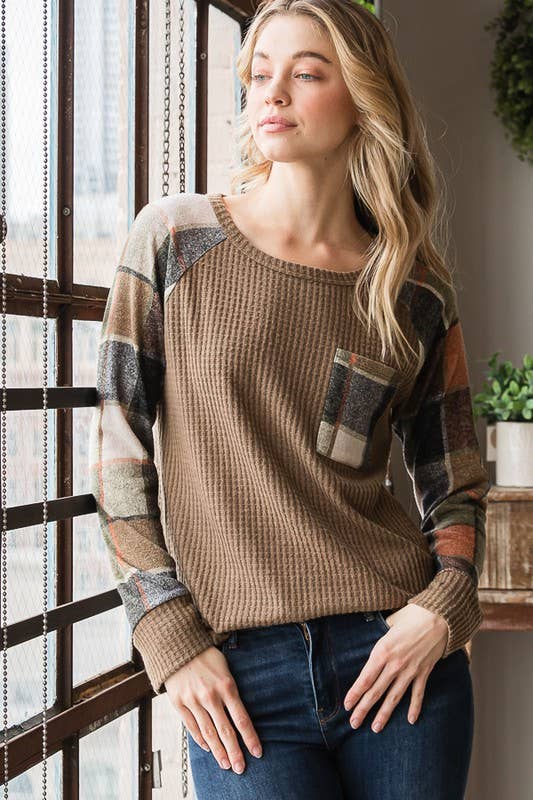 Falling into Autumn Plaid Waffle Knit Top