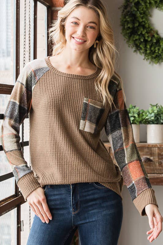 Falling into Autumn Plaid Waffle Knit Top