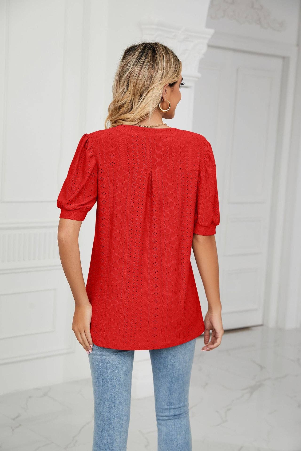 Debra Eyelet Bubble Sleeve Top