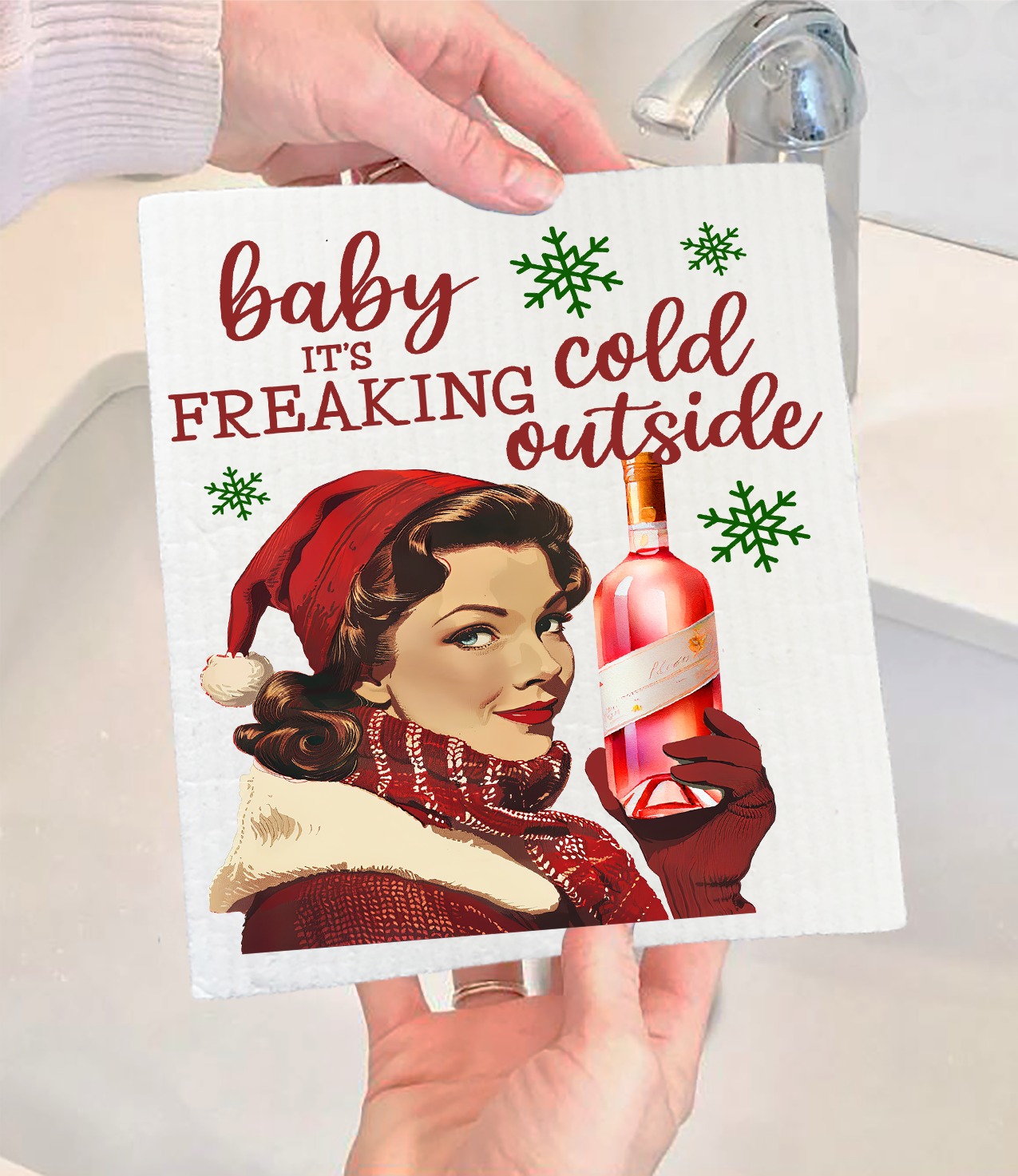"Christmas Funny Baby its Cold Outside" Swedish Dishcloth