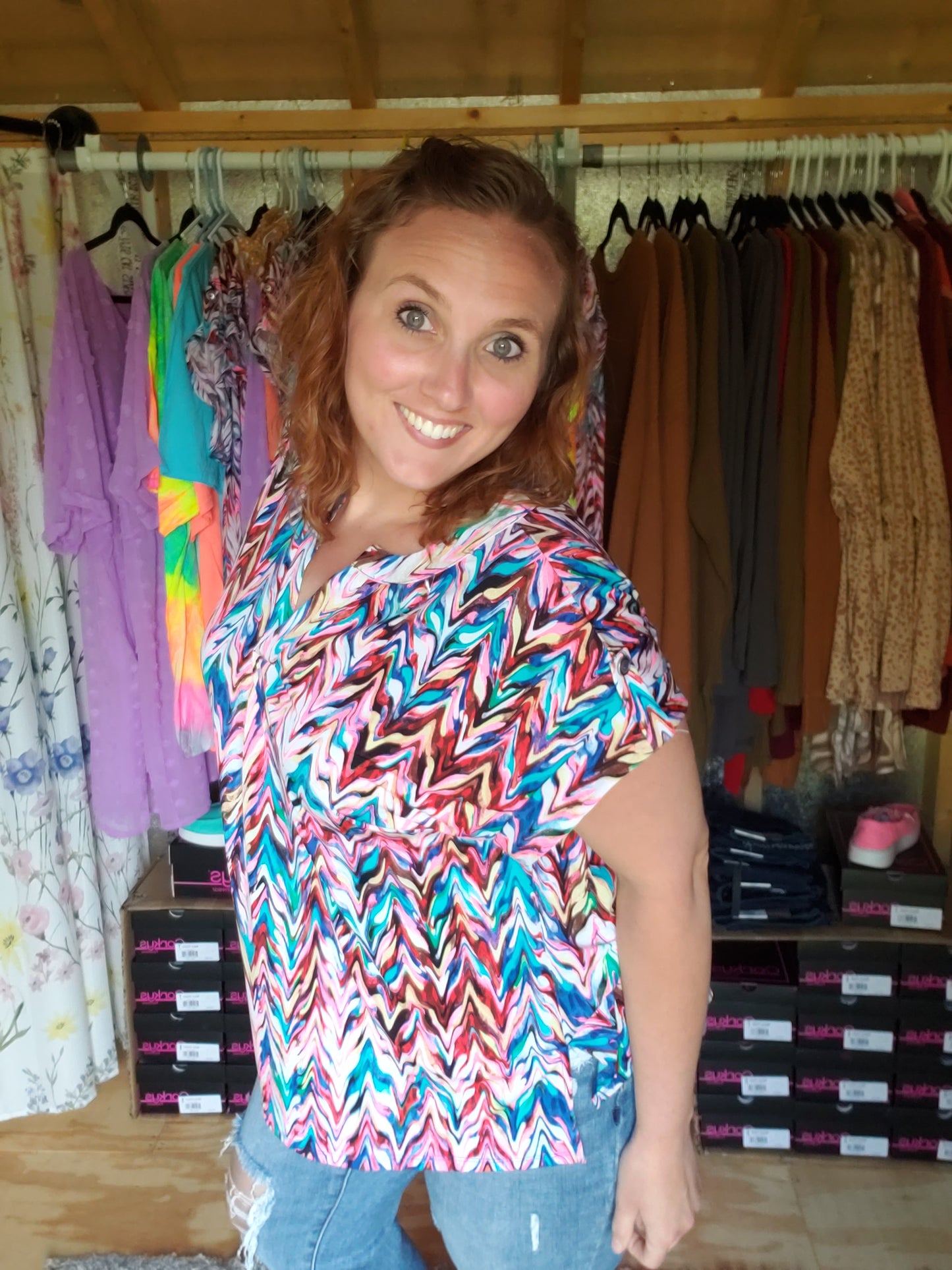 Lizzy Cap Sleeve Top - Multi