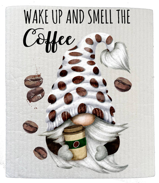 Gnome Wake Up Smell The Coffee Kitchen SWEDISH DISH CLOTH