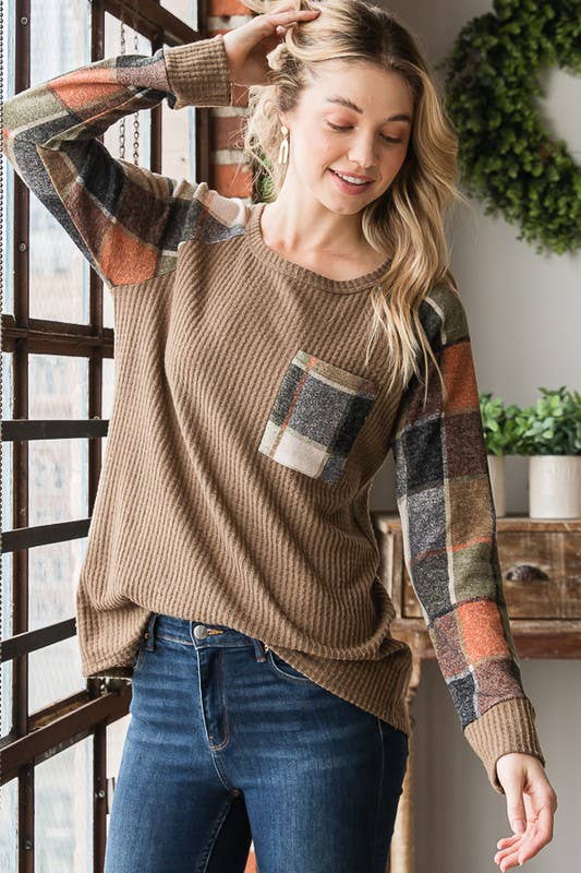 Falling into Autumn Plaid Waffle Knit Top