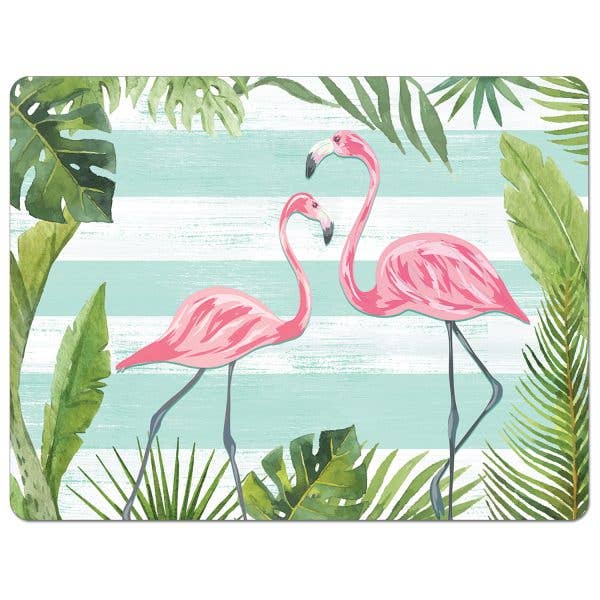 Flamingos & Stripes Designer Cutting Board Mat 15" x 11.5"