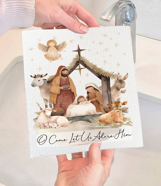 Christmas Nativity Christ is Born Swedish Dishcloth