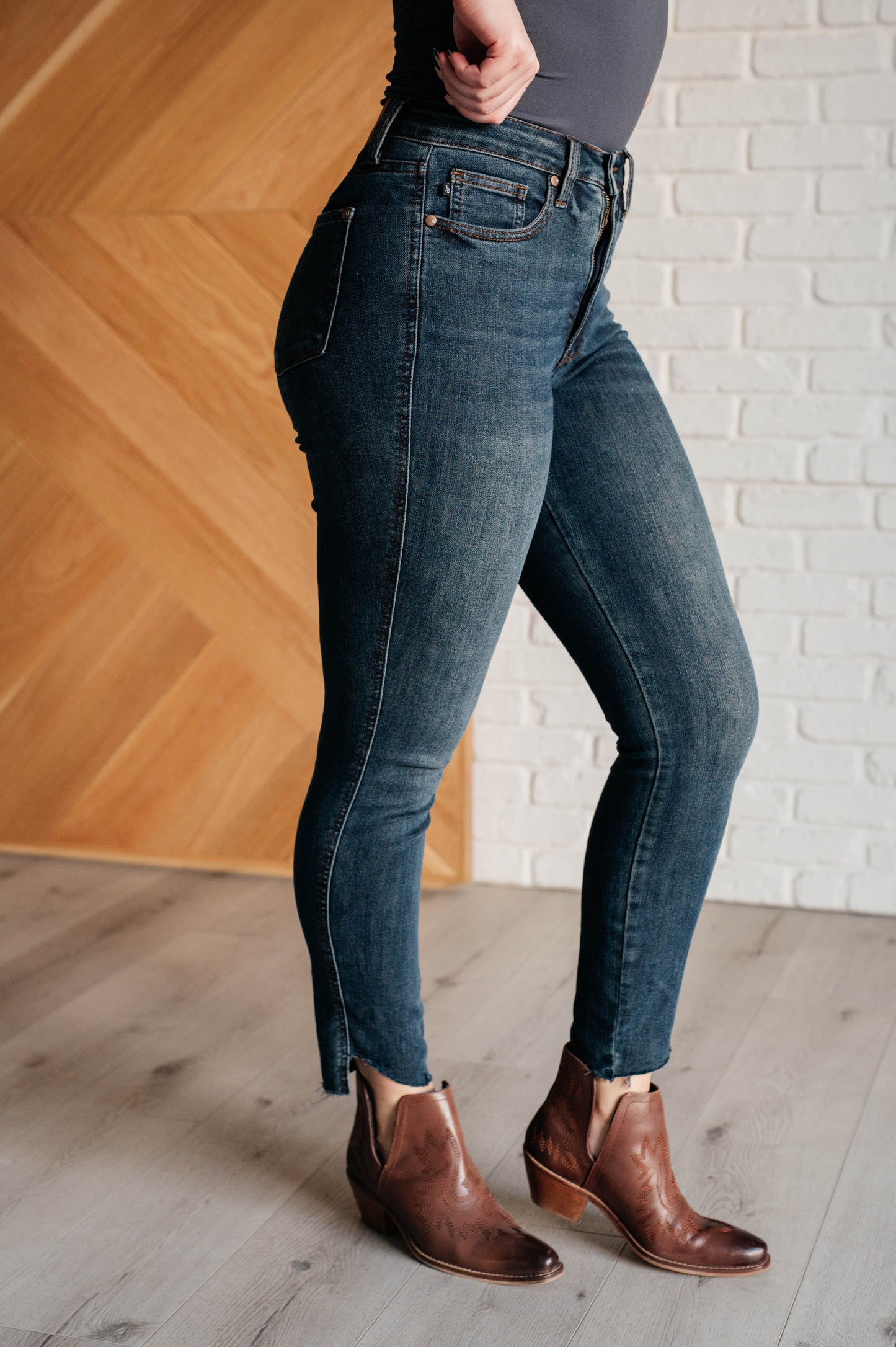 Tessa High Rise Control Top Step Hem Skinny Jeans