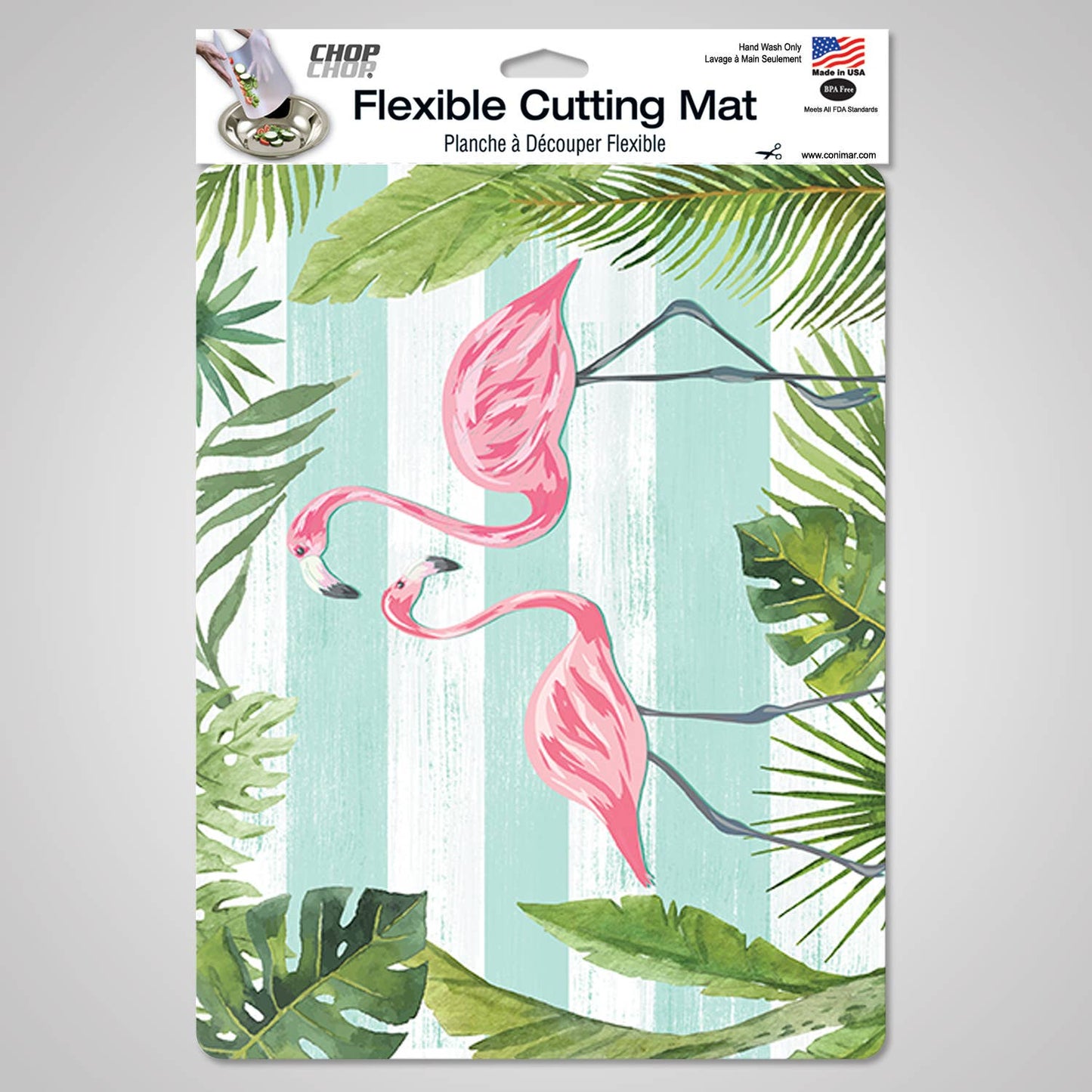 Flamingos & Stripes Designer Cutting Board Mat 15" x 11.5"