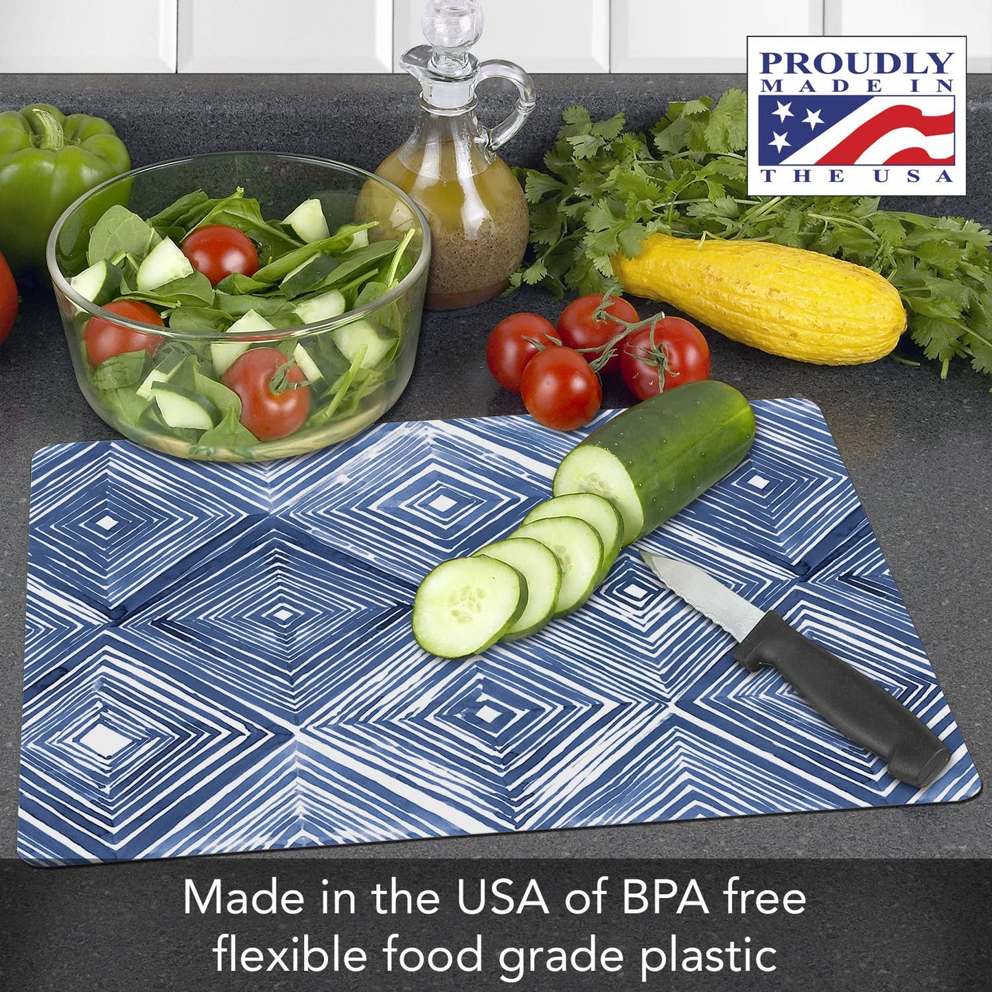 "Shibori Blues"  Designer Flexible Cutting Board Mat