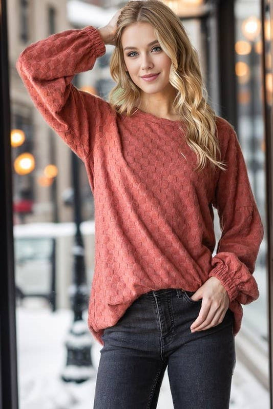 LACEY BRUSHED JACQUARD KNIT TOP