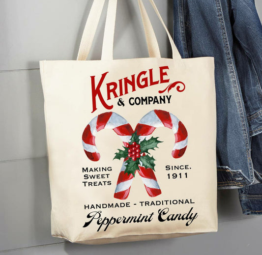 Christmas Candy Cane Kringle & Co. Canvas Tote Bag