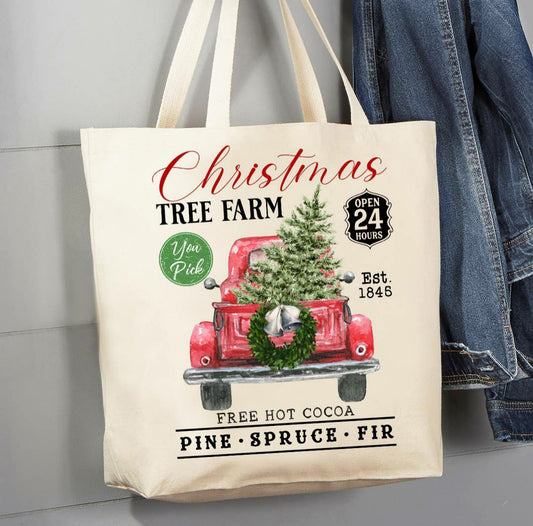 Christmas Tree Farm Red Pick Up Canvas Tote Bag