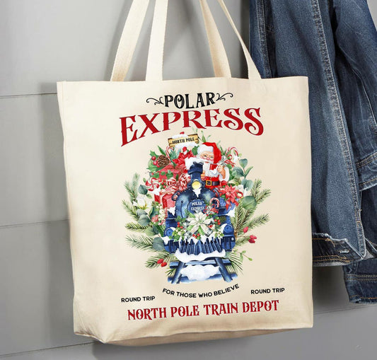 Christmas Polar Express Train Canvas Tote Bag